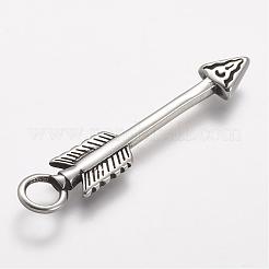304ステンレスペンダント  矢じり  アンティークシルバー  44.5x8.5x3mm  穴：4.5mm&nbsp;STAS-A032-122AS