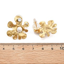 304ステンレススチールクリアキュービックジルコニアスタッドピアス  プラスチック模造パールと  リアル18kグロッドメッキ  花  24.5x22.5mm&nbsp;EJEW-R020-05G-01