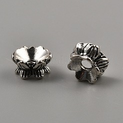 チベット風合金ビーズキャップ  花  アンティークシルバー  9x9.5x7x5mm  穴：2.5mm  内径：7mmと7.5mm&nbsp;FIND-WH0291-09B-AS