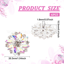 真鍮ラインストーンシャンクボタン6個  1穴  花  クリスタルAB  26.5x10.5mm  穴：1.8mm&nbsp;FIND-FG0001-96C