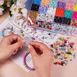 DIYジュエリー作成キット  手作りのポリマークレイビーズを含む  アクリルビーズ  ラウンドクリスタル弾性ストレッチスレッド  亜鉛合金カニカン  鉄オープン丸カン  ミックスカラー  ビーズ：3071個/箱&nbsp;DIY-SZ0004-92