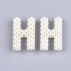 手作りのABS樹脂の模造パールの編みビーズ  文字L  ベージュ  33x20x7~8mm&nbsp;FIND-T039-18-H
