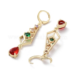 ティアドロップラックメッキゴールドブラスダングルフレンチフックピアス  女性用キュービックジルコニア付き  カラフル  56x11.5mm&nbsp;EJEW-A030-06G-02