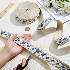 ヴィンテージジャカードポリプロピレンリボン  刺繍入りの織りリボン  菱形模様  藤紫色  1-1/2インチ（38mm）  約10.00ヤード（9.14m）/ロール&nbsp;SRIB-WH0011-449B