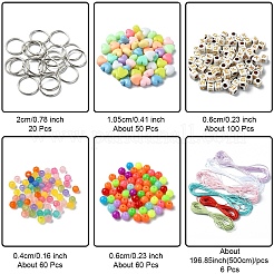 DIY ブレスレット ジュエリー作りキット  アクリルビーズ入り  アイアン分割キーホルダー  ポリエステルワックスコード  ミックスカラー  4~20x0.5~10.5x0.5~6mm  穴：1.5~3.5mm&nbsp;DIY-YW0009-09