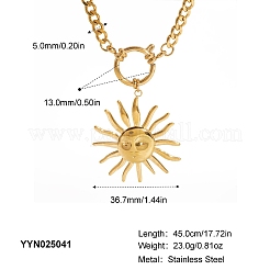 304ステンレススチール製サンペンダントキューバンチェーンネックレス  ゴールドカラー  17.72インチ（45cm）&nbsp;TT3568