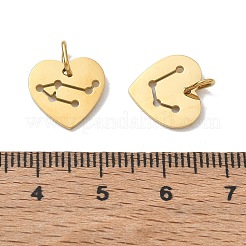 304ステンレススチールチャーム  ハートと12星座の模様のチャーム  14KGP本金メッキ  12x12.5x1mm  穴：4x2.5mm  12個/セット&nbsp;SA-CBAE491-02G