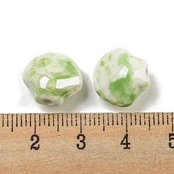 貝殻型の手作り磁器ビーズ  ライムグリーン  12~12.5x13~13.5x7~7.5mm  穴：1.8~2mm&nbsp;X1-PORC-E022-01D