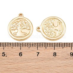 304ステンレスペンダント  木のチャームが付いた丸型  ラックめっき  長持ちメッキ  ゴールドカラー  17x15x2mm  穴：1.2mm&nbsp;SA-CBA76DA-11G