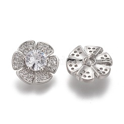 真鍮製マイクロパヴェクリアキュービックジルコニアシャンクボタン  花  プラチナ  13x12x6.5mm  穴：1.5mm&nbsp;KK-H738-20P