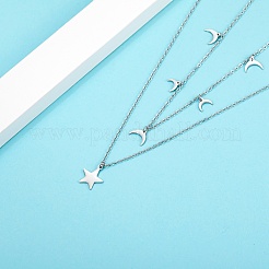 Elegant Double-layer 304 Stainless Steel Moon Star Pendant Necklaces for Women&nbsp;LZ1319-2