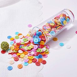 アクリル縫い付け用ボタン  4穴  染め  フラットラウンド  ミックスカラー  15x2mm  穴：1.5mm  約1000個/箱&nbsp;BUTT-NB0001-01