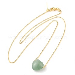 Natural Green Aventurine Heart Pendant Necklace with Golden Alloy Cable Chains&nbsp;NJEW-G116-01C