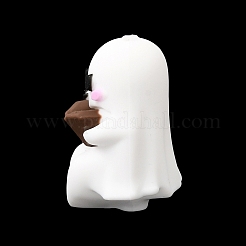 3D ハロウィン シリコン フォーカルビーズ  ゴーストリーディングブック  ホワイト  27.5x21x17.5mm  穴：2.5mm&nbsp;SL-CBAE51E-03