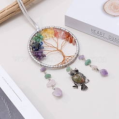 Natural & Synthetic Mixed Gemstone Tree of Life with Owl Hanging Ornaments&nbsp;TREE-PW0002-12