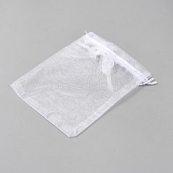 3d フラワーオーガンジー巾着バッグ  キャンディ保存袋  長方形  ホワイト  17.7x13.2x0.01cm&nbsp;OP-WH2002-01C-01