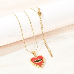 304 Stainless Steel Enamel Red Heart with Lip Pendant Necklaces&nbsp;NJEW-H088-03G