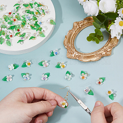 64Pcs 16 Styles Natural Mixed Gemstone Flower Charms&nbsp;PALLOY-FH00140