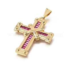 真鍮製マイクロパヴェ マゼンタキュービックジルコニアペンダント  クロスチャーム  18KGP本金メッキ  38x25x3mm  穴：8x3.5mm&nbsp;CU-CBA4BAF-03G
