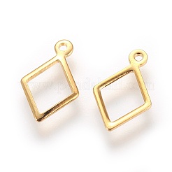 304ステンレススチールチャーム  菱形  ゴールドカラー  14x9x1mm  穴：1mm&nbsp;X-STAS-P227-24G