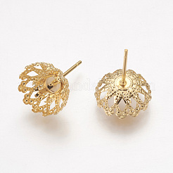 304ステンレススチール製イヤリング部品  花  ゴールドカラー  16mm  花：12x5.5mm  トレイ：4mm  ピン：0.7mm&nbsp;X-STAS-G187-17G