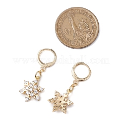 Christmas Snowflake Brass Micro Pave Clear Cubic Zirconia Hoop Earrings&nbsp;EJEW-JE06158-01