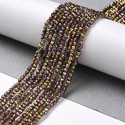 透明電気メッキガラスビーズ連売り  半分メッキ  多面カットラウンド  黄金メッキ  2mm  穴：0.7mm  約160~178個/連  13.58 ~14.17インチ（34.5~36cm）&nbsp;GLAA-H021-01A-HP07