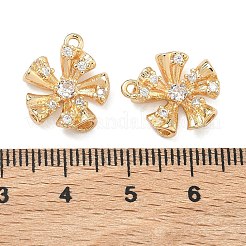 真鍮マイクロパヴェクリアキュービックジルコニアペンダント  花のチャーム  18KGP本金メッキ  16x14x5mm  穴：1.2mm&nbsp;KK-T080-19A-G