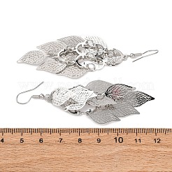 430ステンレススチールのリーフダングルイヤリング  鉄のピアスフック  ステンレス鋼色  81mm&nbsp;EJEW-A137-10P