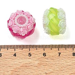 アクリル樹脂ビーズ＆  バラの花と葉で囲まれた丸い形  ABSの模造パールと  ミックスカラー  18x16mm  穴：2.3mm&nbsp;AC-CBA30D1-02
