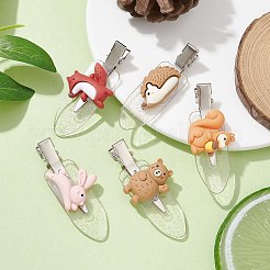 森の動物がテーマの不透明樹脂アリゲーター ヘアクリップ  グリッター合金とプラスチッククリップ付き  女の子のための  混合図形  18.5~26x59x11.5mm&nbsp;PHAR-JH00099