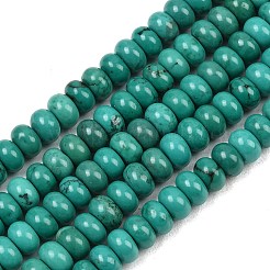 天然マグネサイトビーズ連売り  染め＆加熱  ロンデル  スムーズ  ティール  6x4mm  穴：0.9mm  約101個/連  15.75''（40センチメートル）&nbsp;G-Z143-H01-06A