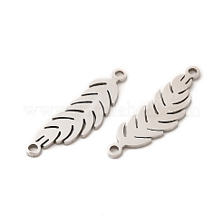 変色しない201ステンレススチールコネクタチャーム  中空のフェザーリンク  ステンレス鋼色  24x7x1mm  穴：1.4mm&nbsp;STAS-K251-077P