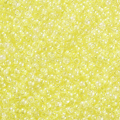 12/0 FGBグレードAラウンドガラスシードビーズ  透明インサイドカラー  光沢メッキ  緑黄  2.3x1.5mm  穴：1mm  約48500個/ポンド&nbsp;SEED-N001-F-239