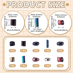 6200個 100g 10スタイル ガラスシードビーズ  ブラック  1.5~5x1~2mm  穴：0.3~1mm  10g /スタイル&nbsp;SEED-TA0001-72