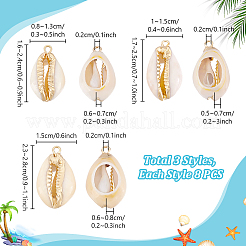 24Pcs 3 Styles Electroplate Natural Cowrie Shell/Freshwater Shell Pendants&nbsp;BSHE-PH0001-63