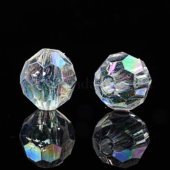 電気メッキ透明アクリルビーズ  ABカラー  多面カット  ラウンド  透明  7.5x8mm  穴：1.6mm  約2480個/500g&nbsp;PACR-S222-01