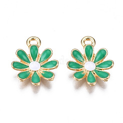 ライトゴールドメッキ合金チャーム  エナメル  花  グリーン  17.5x14.5x3mm  穴：2mm&nbsp;LS-ENAM-T009-39E