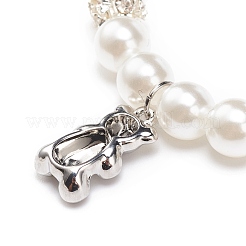 Abs プラスチック模造真珠 & ラインストーン ビーズ ストレッチ ブレスレット女性のための合金の魅力  ホワイト  クマの柄  プレダント: 17.5x9.5x5mm  内径：2-1/8インチ（5.3cm）&nbsp;BJEW-JB08526-02