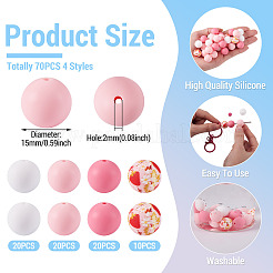 70pcs 4 Styles Silicone Beads Round Rubber Bead 15MM Loose Spacer Beads for DIY Supplies Jewelry Keychain Making&nbsp;FIND-TA0010-31A