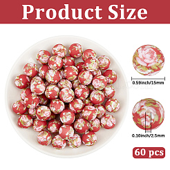 60Pcs Round with Pattern Food Grade Eco-Friendly Silicone Focal Beads&nbsp;SIL-PA0001-34B