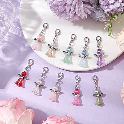 10個10色のアングルガラスペンダント装飾  バッグの飾りに使えるカニカンチャーム  アンティークシルバー  37~37.5x14x6mm  1pc /カラー&nbsp;HJEW-JM02334-03