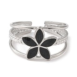 Flower 304 Stainless Steel Enamel Open Cuff Rings for Women&nbsp;RJEW-F166-21P-01