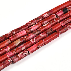 合成インペリアルジャスパービーズ連売り  染め  コラム  クリムゾン  12~13x4~4.5mm  穴：1~1.2mm  約30個/連  15.9インチ&nbsp;G-S322-002C-1