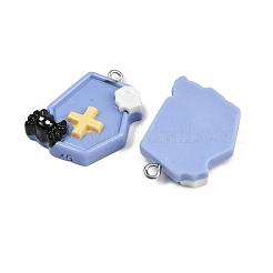 ハロウィン不透明樹脂ペンダント  クロス  プラチナ鉄ループ付き  コーンフラワーブルー  27x22x7.5mm  穴：2mm&nbsp;LS-RESI-C062-02B