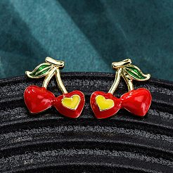 Cherry Brass Stud Earrings&nbsp;EJEW-H158-03G