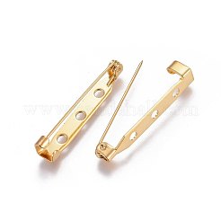 304ステンレススチールブローチ金具  ゴールドカラー  32x4.5mm  ピン：0.68mm&nbsp;X-STAS-L221-01A