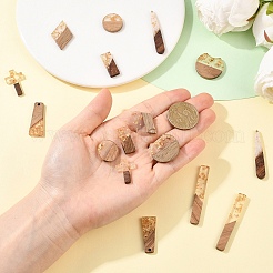 16Pcs 8 Colors Transparent Resin & Walnut Wood Pendants&nbsp;RESI-YW0006-23