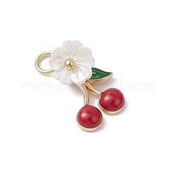 合金エナメルチャーム  樹脂製の模造真珠の花とジャンプリング付き  チェリーチャーム  ゴールドカラー  13x11x2.5mm  穴：3.6mm&nbsp;PALLOY-JF04430