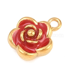 304ステンレスペンダント  エナメル  花のチャーム  レッド  12.5x10.5x6mm  穴：1.5mm&nbsp;STAS-D264-04B-G